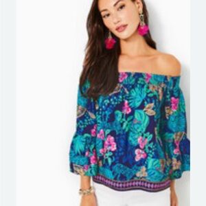 Lilly Pulitzer Kaori Off the shoulder blouse low tide navy